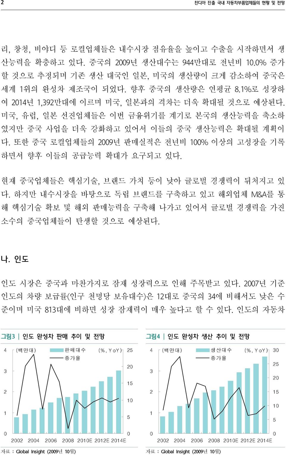 또한 중국 로컬업체들의 2009년 판매실적은 전년비 100% 이상의 고성장을 기록 하면서 향후 이들의 공급능력 확대가 요구되고 있다. 현재 중국업체들은 핵심기술, 브랜드 가치 등이 낮아 글로벌 경쟁력이 뒤처지고 있 다.