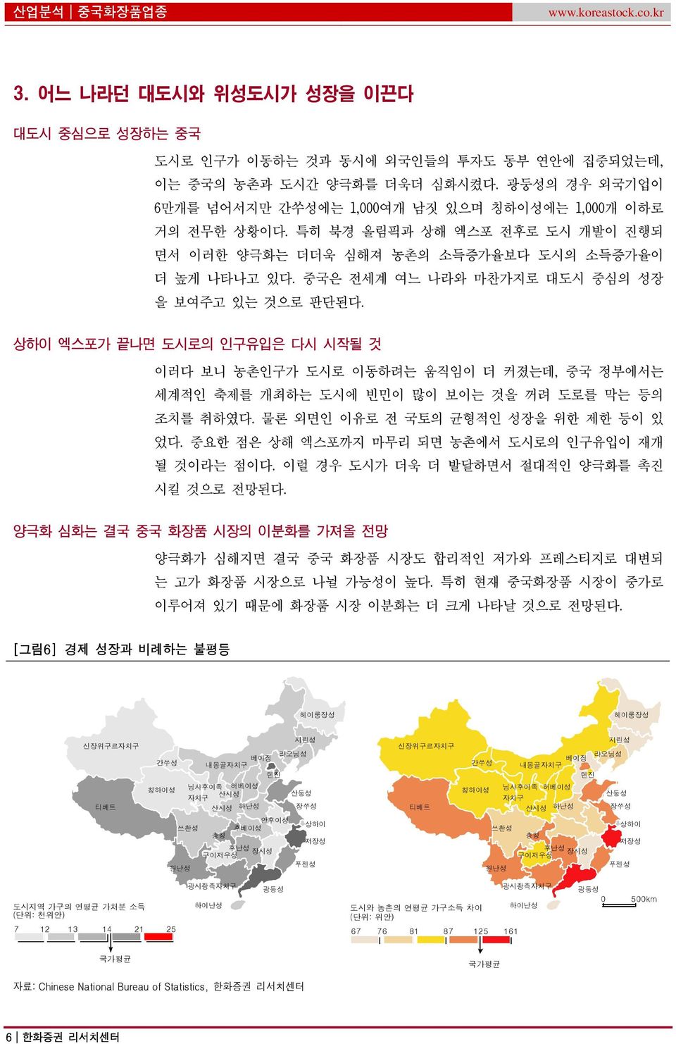 중국은 전세계 여느 나라와 마찬가지로 대도시 중심의 성장 을 보여주고 있는 것으로 판단된다. 상하이 엑스포가 끝나면 도시로의 인구유입은 다시 시작될 것 이러다 보니 농촌인구가 도시로 이동하려는 움직임이 더 커졌는데, 중국 정부에서는 세계적인 축제를 개최하는 도시에 빈민이 많이 보이는 것을 꺼려 도로를 막는 등의 조치를 취하였다.