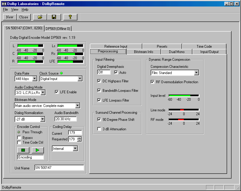 Dynamic Range Control (DRC) < DP569 Dolby Digital AC-3 Encoder Remote