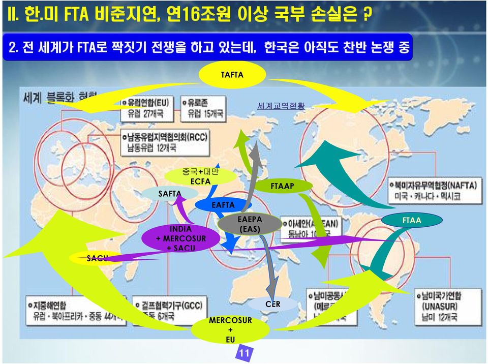 TAFTA 세계교역현황 SAFTA 중국+대만 ECFA EAFTA FTAAP SACU