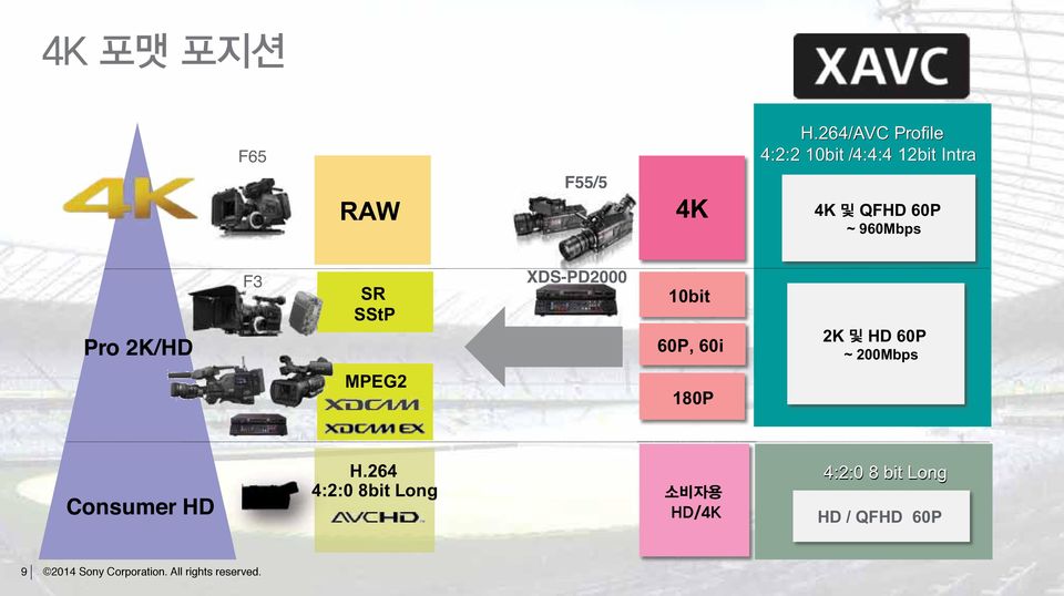 60P ~ 960Mbps Pro 2K/HD F3 SR SStP XDS-PD2000 10bit 60P, 60i 2K HD