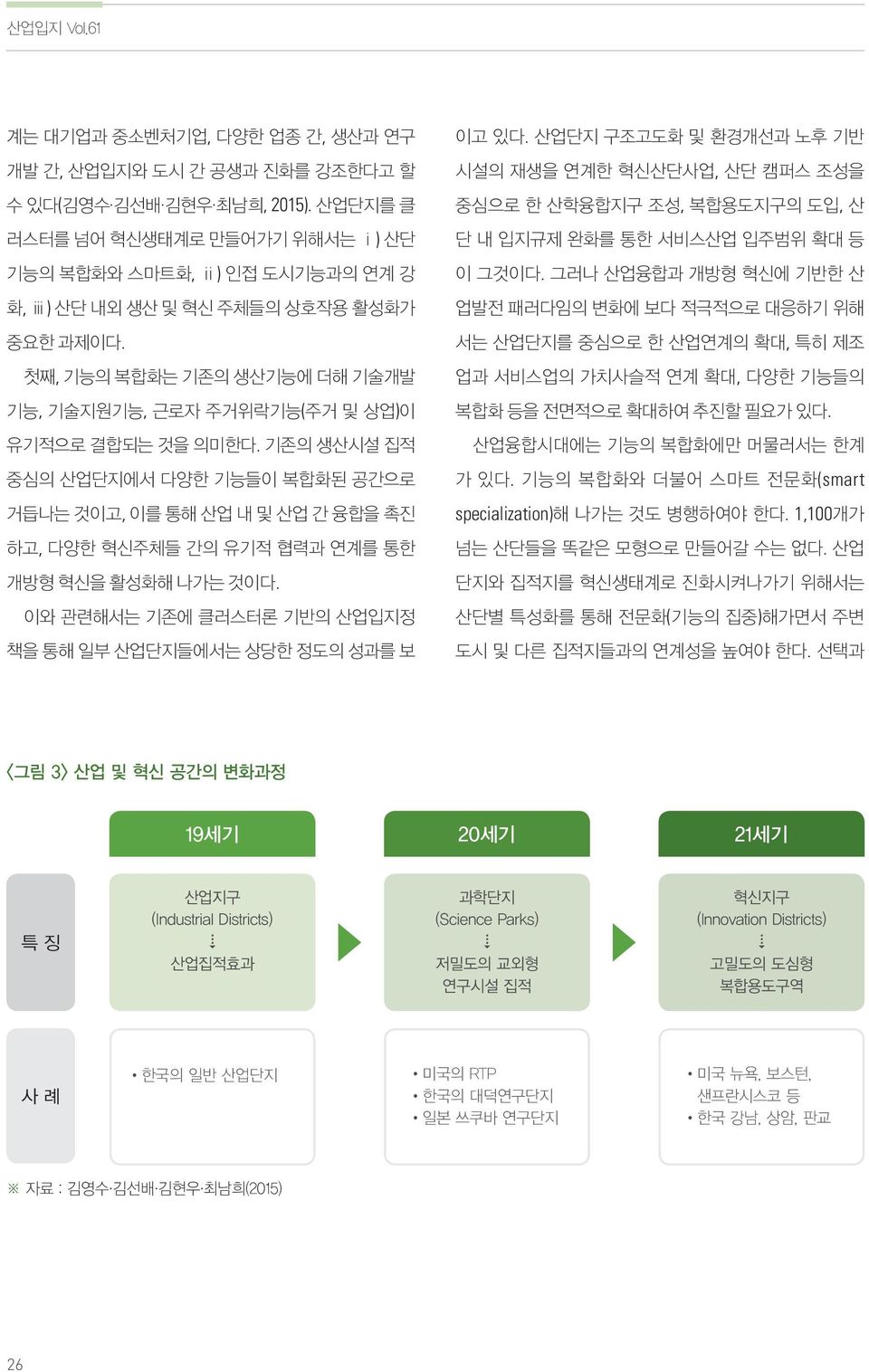 첫째, 기능의 복합화는 기존의 생산기능에 더해 기술개발 기능, 기술지원기능, 근로자 주거위락기능(주거 및 상업)이 유기적으로 결합되는 것을 의미한다.