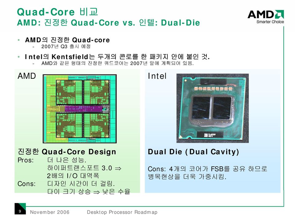 붙인 것. - AMD와 같은 형태의 진정한 쿼드코어는 2007년 말에계획되어있음.