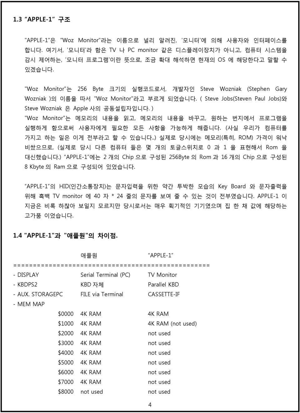 "Woz Monitor"는 256 Byte 크기의 실행코드로서, 개발자인 Steve Wozniak (Stephen Gary Wozniak )의 이름을 따서 "Woz Monitor"라고 부르게 되었습니다. ( Steve Jobs(Steven Paul Jobs)와 Steve Wozniak 은 Apple 사의 공동설립자입니다.