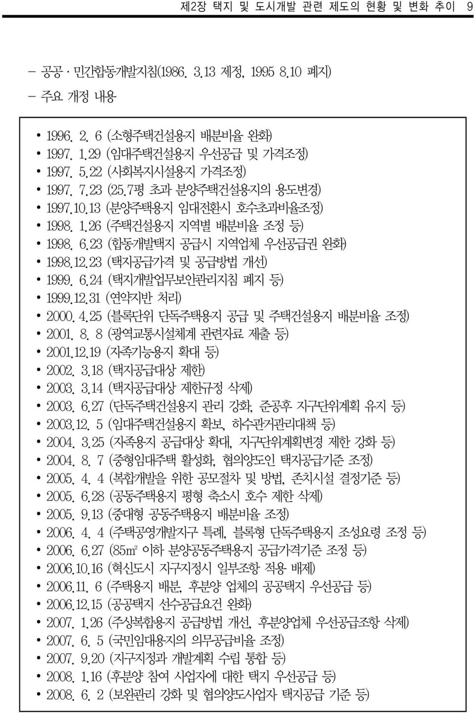 4.25 (블록단위 단독주택용지 공급 및 주택건설용지 배분비율 조정) 2001. 8. 8 (광역교통시설체계 관련자료 제출 등) 2001.12.19 (자족기능용지 확대 등) 2002. 3.18 (택지공급대상 제한) 2003. 3.14 (택지공급대상 제한규정 삭제) 2003. 6.27 (단독주택건설용지 관리 강화, 준공후 지구단위계획 유지 등) 2003.12. 5 (임대주택건설용지 확보, 하수관거관리대책 등) 2004.