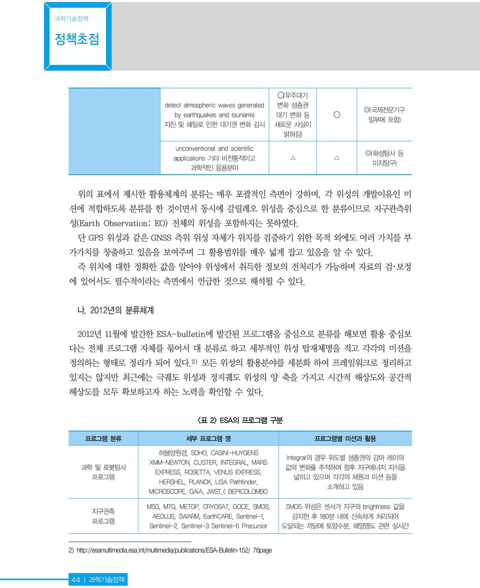 단 GPS 위성과 같은 GNSS 측위 위성 자체가 위치를 검증하기 위한 목적 외에도 여러 가치를 부 가가치를 창출하고 있음을 보여주며 그 활용범위를 매우 넓게 잡고 있음을 알 수 있다. 즉 위치에 대한 정확한 값을 알아야 위성에서 취득한 정보의 전처리가 가능하며 자료의 검 보정 에 있어서도 필수적이라는 측면에서 언급한 것으로 해석될 수 있다. 나.