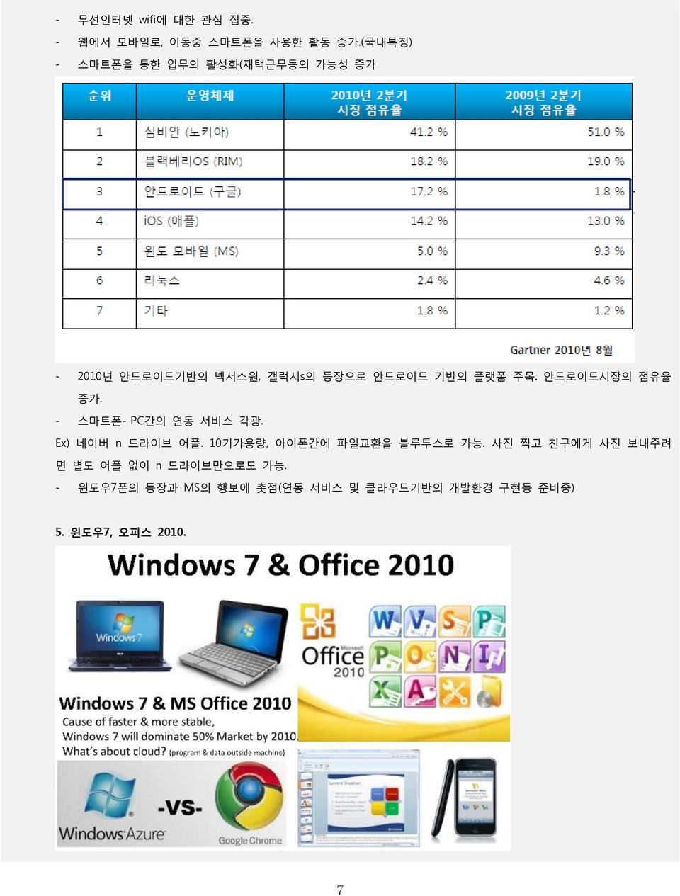 주목. 앆드로이드시장의 점유율 증가. - 스마트폮- PC갂의 연동 서비스 각광. Ex) 네이버 n 드라이브 어플.