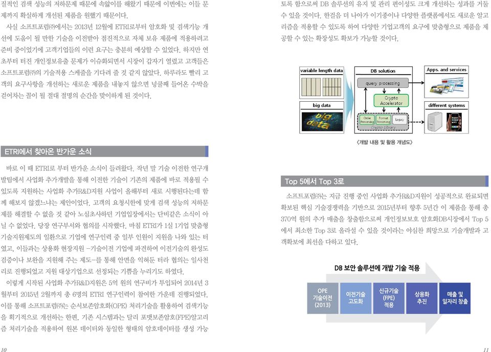 토록 함으로써 DB 솔루션의 유지 및 관리 편이성도 크게 개선하는 성과를 거둘 수 있을 것이다. 한걸음 더 나아가 이기종이나 다양한 플랫폼에서도 새로운 알고 리즘을 적용할 수 있도록 하여 다양한 기업고객의 요구에 맞춤형으로 제품을 제 공할 수 있는 확장성도 확보가 가능할 것이다.