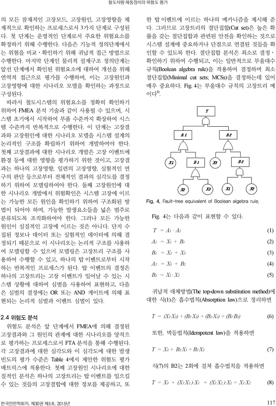 따라서 철도시스템의 위험요소를 정확히 확인하기 위하여 FMEA 분석 기술과 같이 사용될 수 있으며, 시 스템 초기에서 시작하여 부품 수준까지 확장하여 시스 템 수준까지 반복적으로 수행한다. 이 단계는 고장결 과와 고장원인에 대한 시나리오 모델을 시스템 설계의 논리적인 구조를 확립하기 위하여 개발하여야 한다.