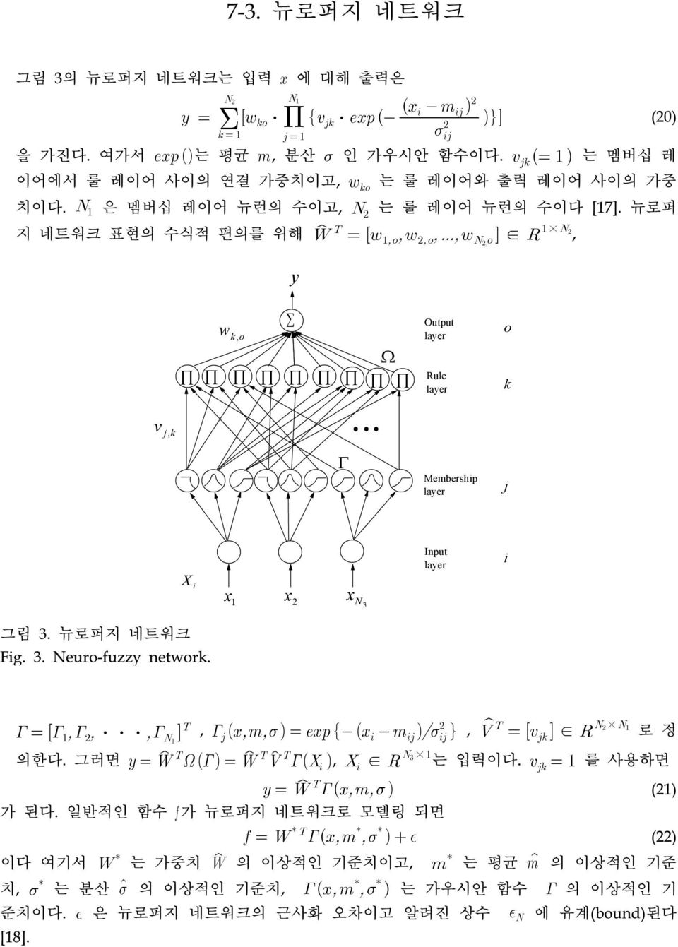 뉴로퍼 지 네트워크 표현의 수식적 편의를 위해, y w k, o å W Õ Õ Õ Õ Õ Õ Õ Õ Õ Output layer Rule layer o k v j, k G Membership layer j Input layer i X i x 1 x 2 x N3