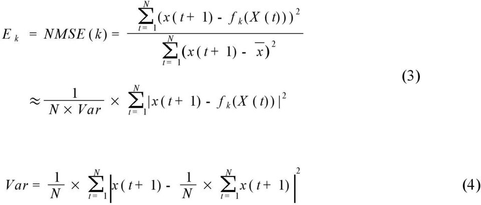 1) - f k (X ( t)) 2 (3) Var = 1 N N t = 1 x ( t + 1) - 1