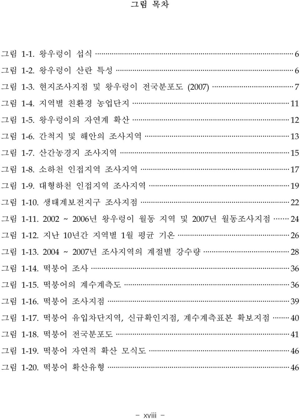 2002 ~ 2006년 왕우렁이 월동 지역 및 2007년 월동조사지점 24 그림 1-12. 지난 10년간 지역별 1월 평균 기온 26 그림 1-13. 2004 ~ 2007년 조사지역의 계절별 강수량 28 그림 1-14. 떡붕어 조사 36 그림 1-15.