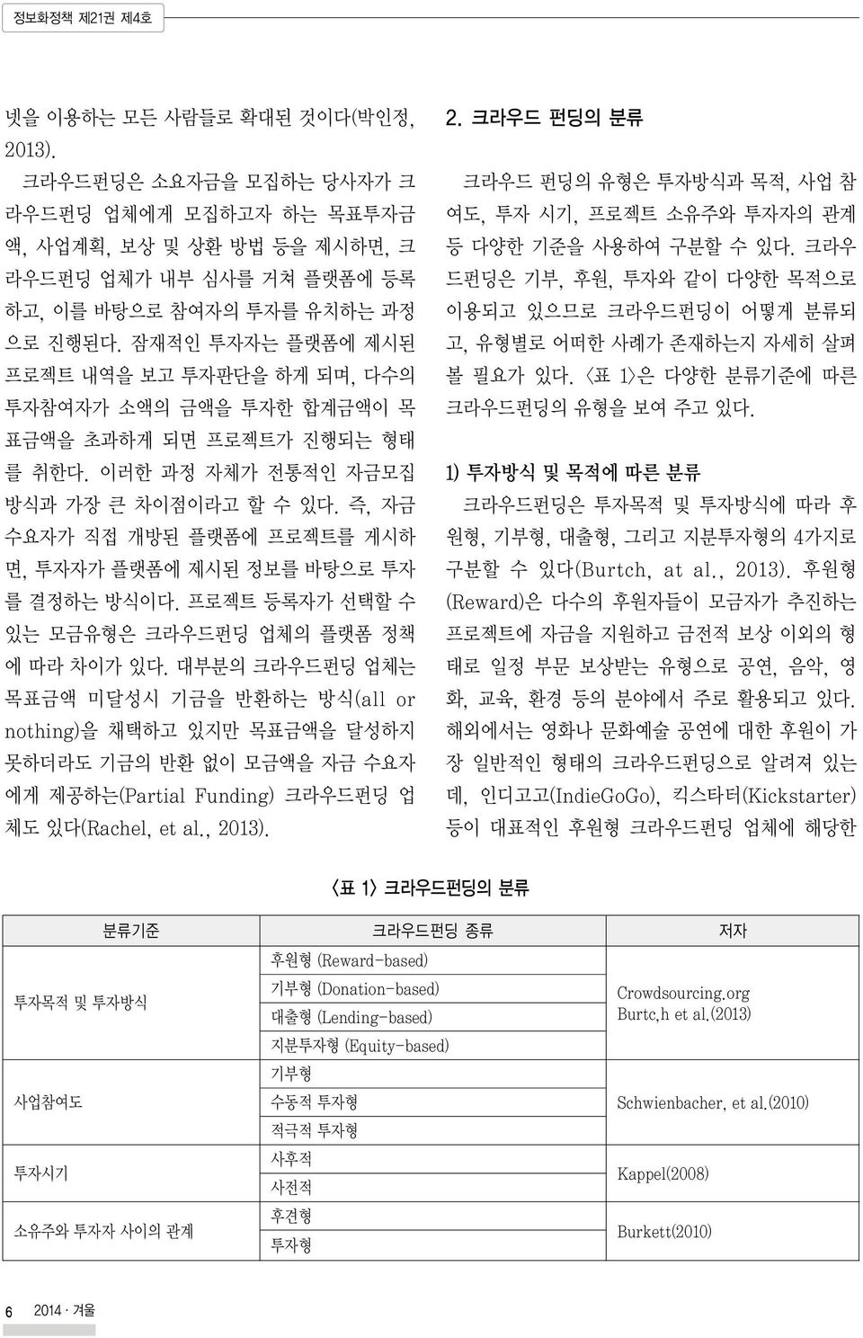 즉, 자금 수요자가 직접 개방된 플랫폼에 프로젝트를 게시하 면, 투자자가 플랫폼에 제시된 정보를 바탕으로 투자 를 결정하는 방식이다. 프로젝트 등록자가 선택할 수 있는 모금유형은 크라우드펀딩 업체의 플랫폼 정책 에 따라 차이가 있다.