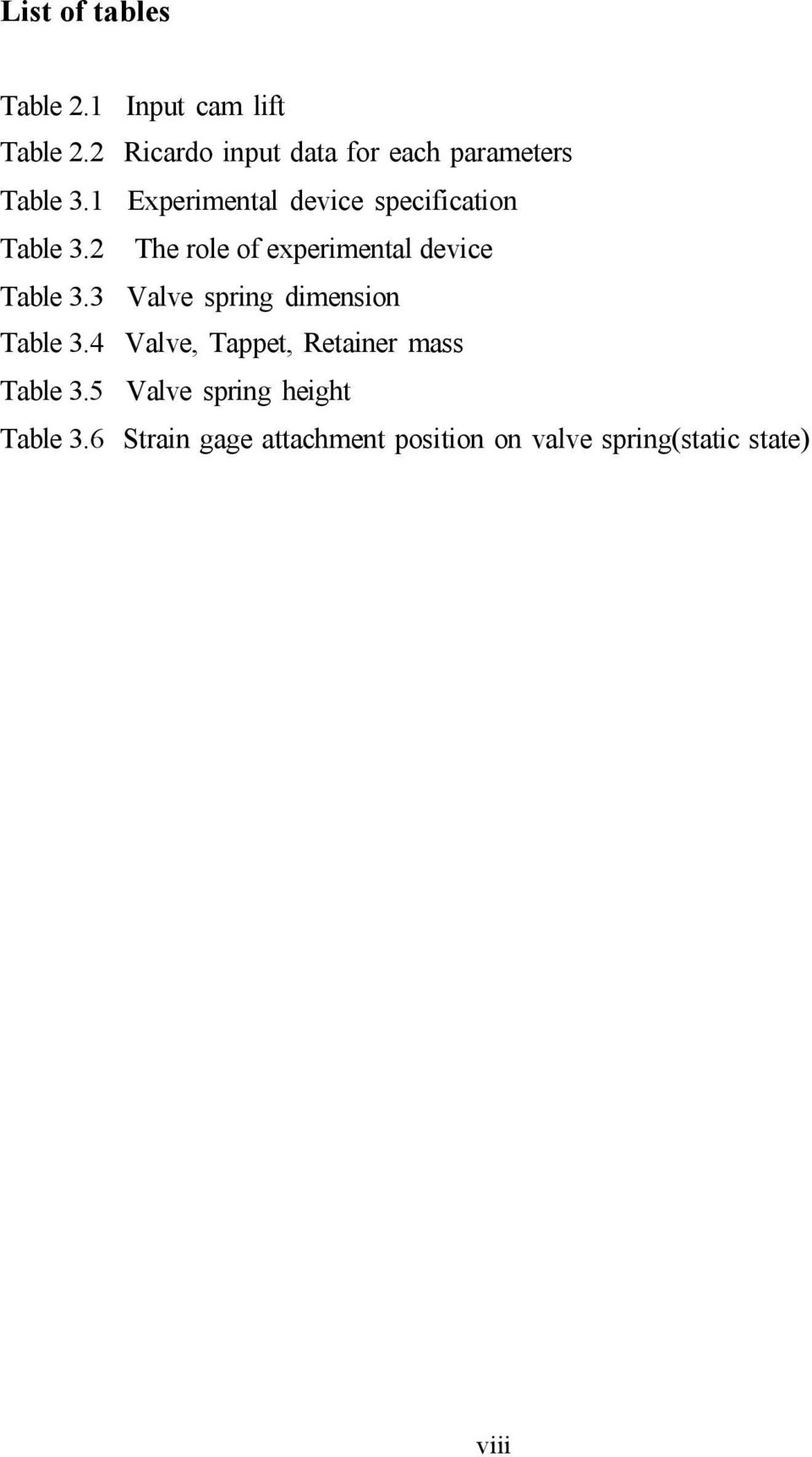 1 Experimental device specification Table 3.2 The role of experimental device Table 3.