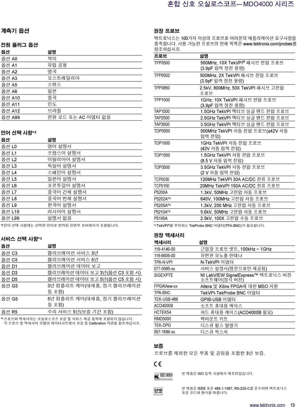 서비스 선택 사항* 3 옵션 옵션 C3 옵션 C5 옵션 D1 옵션 D3 옵션 D5 옵션 G3 옵션 G5 옵션 R5 켈리브레이션 서비스 3년 켈리브레이션 서비스 5년 켈리브레이션 데이터 보고 켈리브레이션 데이터 보고 3년(옵션 C3 포함 시) 켈리브레이션 데이터 보고 5년(옵션 C5 포함 시) 3년 컴플리트 케어(대체품, 정기 켈리브레이션 등 포함) 5년