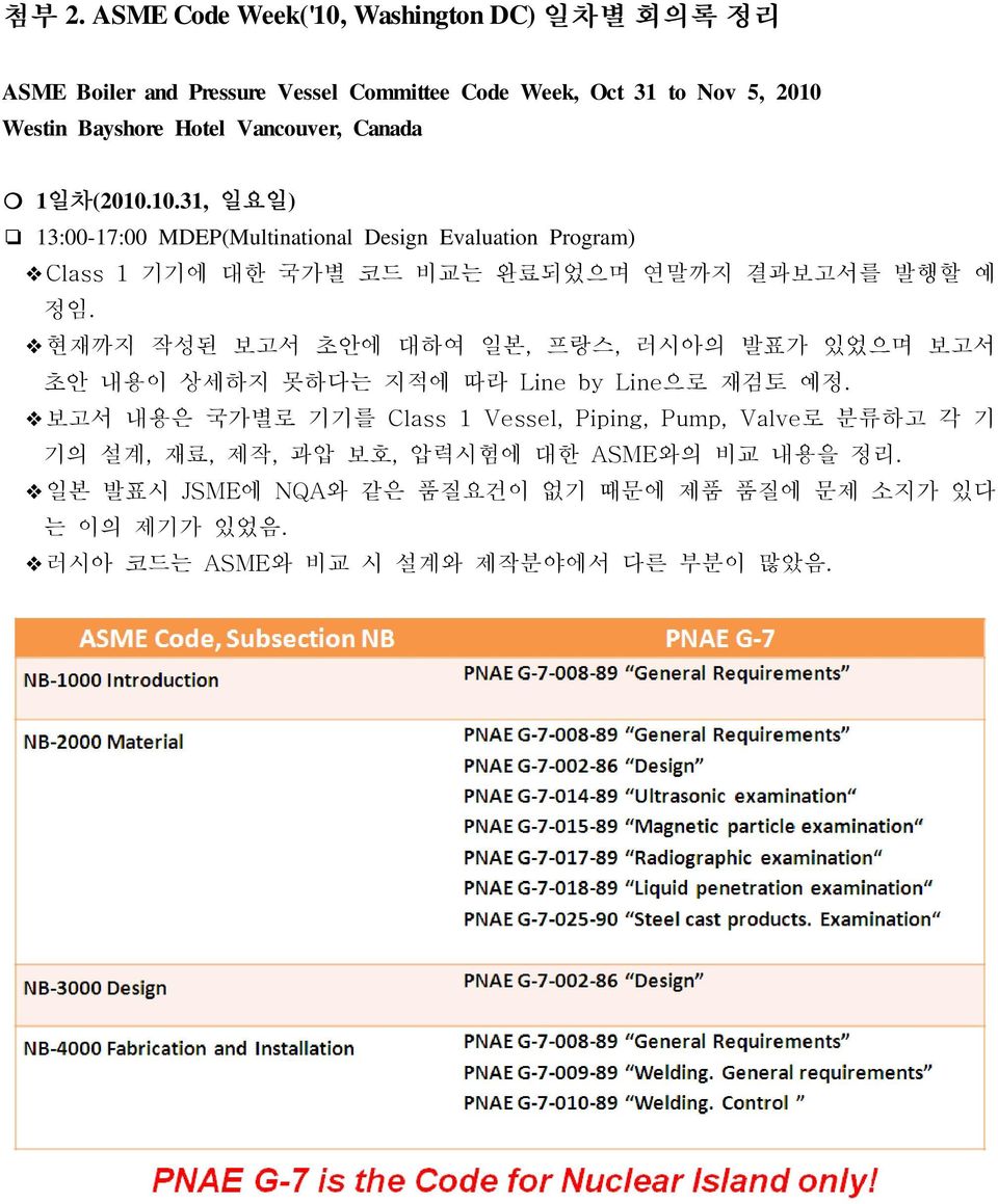 현재까지 작성된 보고서 초안에 대하여 일본, 프랑스, 러시아의 발표가 있었으며 보고서 초안 내용이 상세하지 못하다는 지적에 따라 Line by Line으로 재검토 예정.