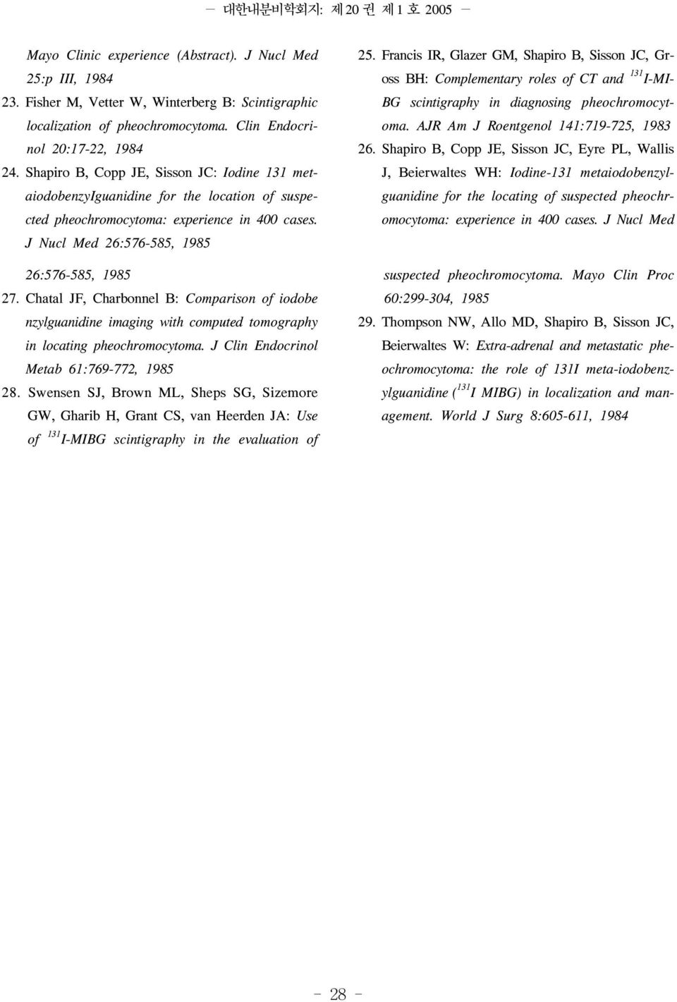 J Nucl Med 26:576-585, 1985 26:576-585, 1985 27. Chatal JF, Charbonnel B: Comparison of iodobe nzylguanidine imaging with computed tomography in locating pheochromocytoma.