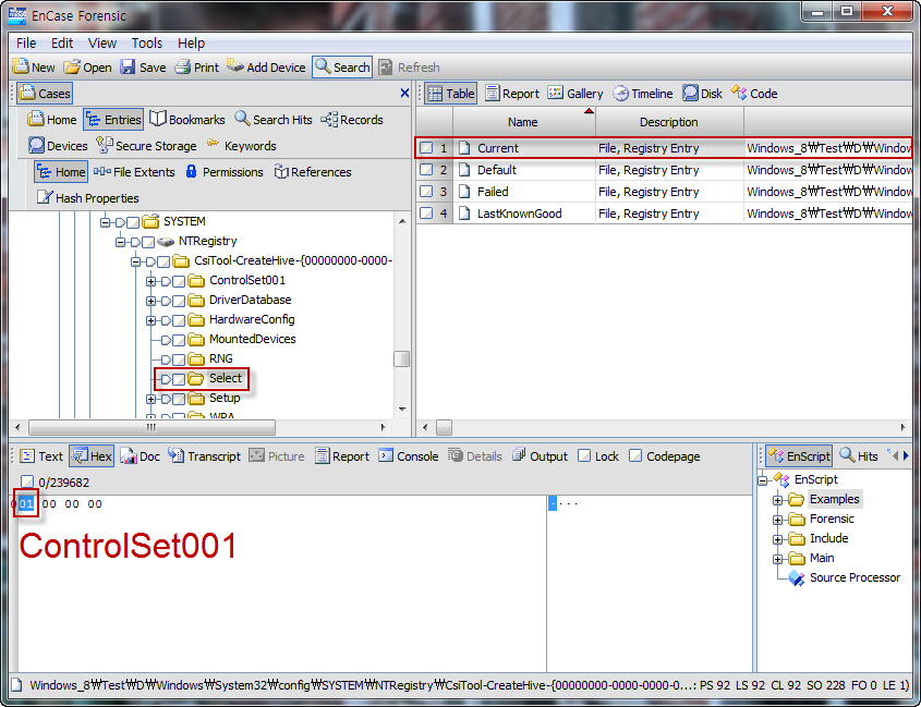 Windows 8 Registry SYSTEM Current Control Set / Current : 01