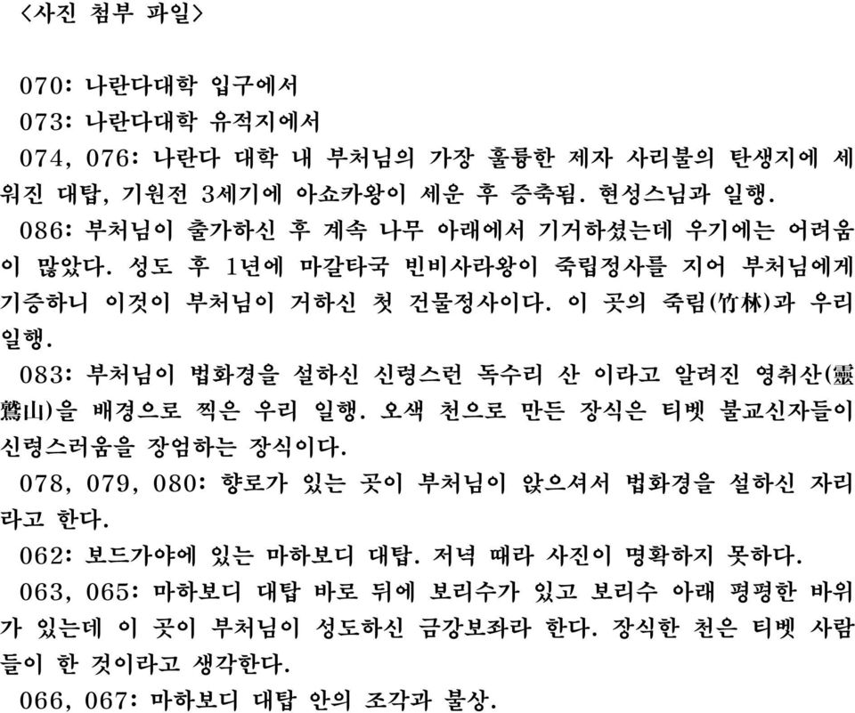 083: 부처님이 법화경을 설하신 신령스런 독수리 산 이라고 알려진 영취산( 靈 鷲 山 )을 배경으로 찍은 우리 일행. 오색 천으로 만든 장식은 티벳 불교신자들이 신령스러움을 장엄하는 장식이다.