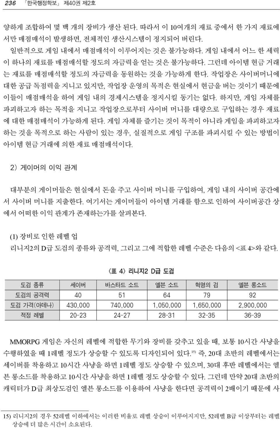 하지만, 게임 자체를 파괴하고자 하는 목적을 지니고 작업장으로부터 사이버 머니를 대량으로 구입하는 경우 재료 에 대한 매점매석이 가능하게 된다. 게임 자체를 즐기는 것이 목적이 아니라 게임을 파괴하고자 하는 것을 목적으로 하는 사람이 있는 경우, 실질적으로 게임 구조를 파괴시킬 수 있는 방법이 아이템 현금 거래에 의한 재료 매점매석이다.