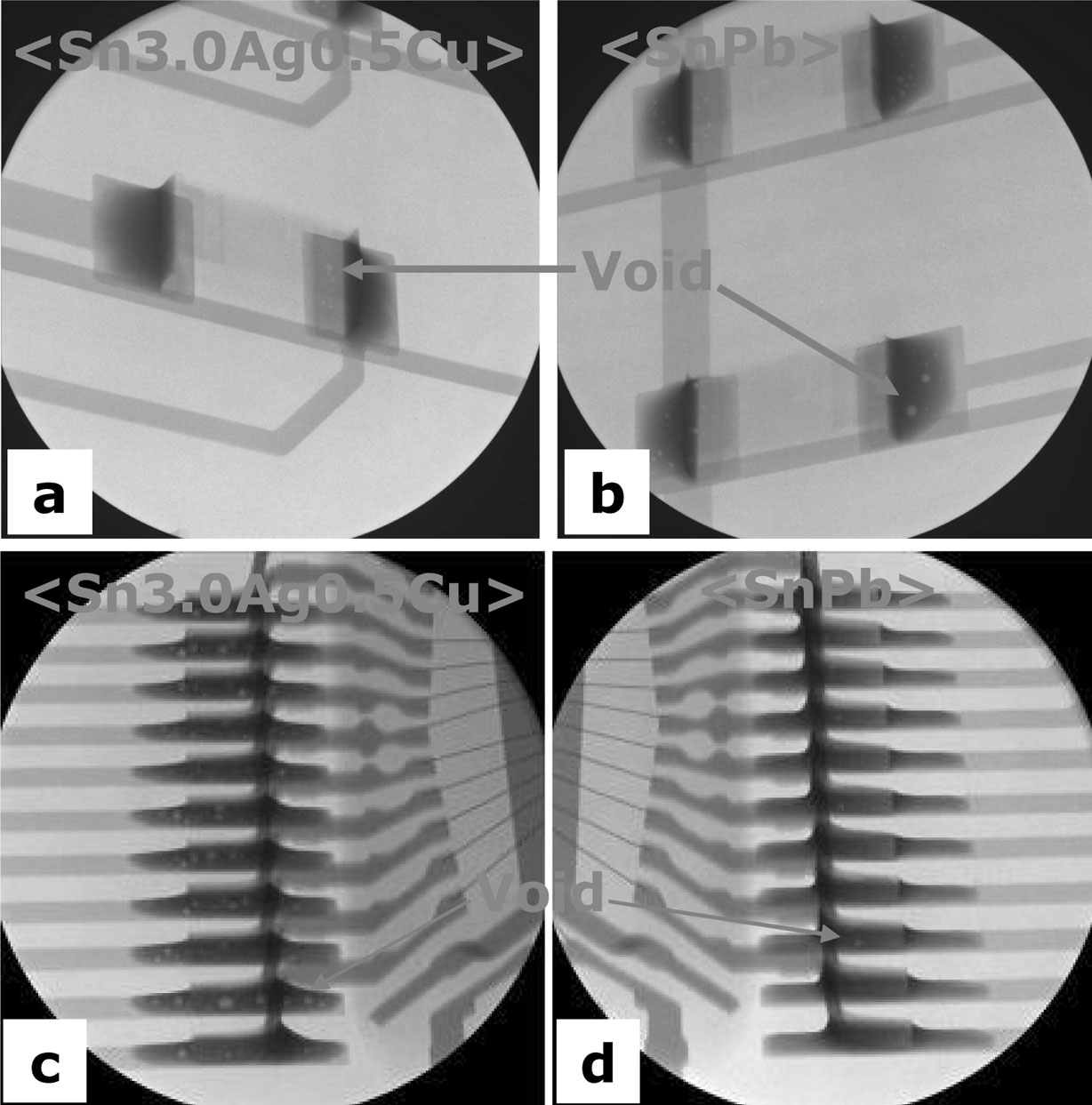 154 y Á½{ Á Á½Ÿ Fig. 3. X-ray nondestructive analysis of solder joint for 3216 chip resistor and 44 pin QFP soldered with (a), (c) Sn-3.0 Ag- 0.5 Cu and (b), (d) Sn-40 Pb, respectively. 3.2 w yw x ³ e w x yw w Fig.