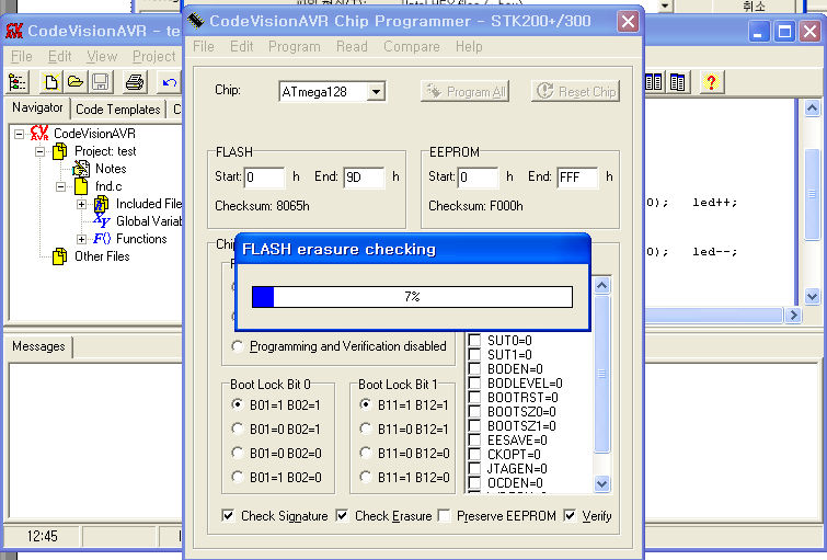 3 rom 파일선택 : CodeVisionAVR Chip Programmer 이라는이름을갖는대화창이생성된다. 대화창의메 뉴 [File->Load FLASH] 를선택하면그림 75와같은 Load File to FLASH Buffer 이라는이름의대화창이생성 된다.