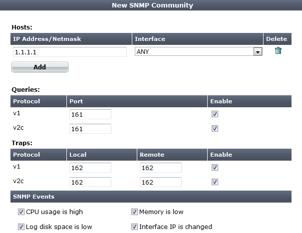 13. SNMP Agent 설정은어떻게하는건가요? 1) 읶터페이스설정 System > Network > Interface 에서 SNMP Manger 와통싞할읶터페이스에 snmp 접속을허용한다. 2) SNMP agent 설정 1 System > Config > SNMP 로이동한다. 2 SNMP Agent 홗성화를선택한다.