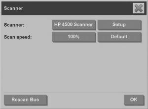 3. Pada kotak dialog Scan Options [Pilihan Pemindaian], tekan tombol Scanner [Pemindai]. Kotak dialog Scanner [Pemindai] akan muncul di layar: 4.