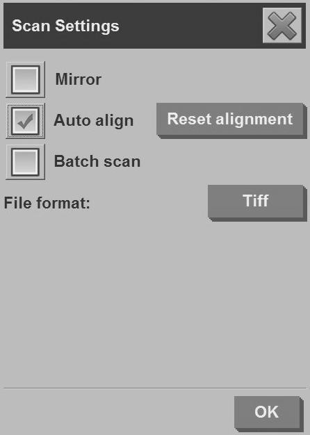 Cara lainnya, tekan tombol Settings [Pengaturan] pada tab Copy [Salin] atau pada tab Scan [Pindai], lalu gunakan pilihan Auto-align [Rata otomatis], kemudian tekan OK untuk meratakan gambar secara