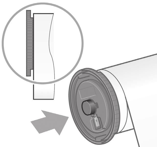 Pastikan penahan terpasang dengan benar. Put the blue-colored stop onto the spindle. 將藍色止動器置於捲軸上 파란색고정마개를스핀들에끼워넣습니다.