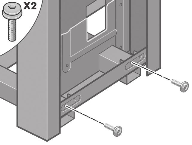 Fix the right leg to the cross-brace using four screws on the inner side of the leg.