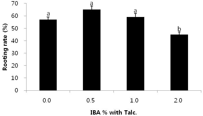1 mg/l IBA 처리가적정조건으로나타났다. 기내발근에영향하는오옥신의효과는다수의식물에서보고된바있으며, 여러종류의황기기내배양에서도관찰되었다. A. polemoniacus 는 MS 기본배지혹은 2.0 mg/l 처리에서 (Mirici 2004), A. cicer 은 1/2 MS+0.25 ~ 0.5 mg/l NAA 를 (Basalma et al.
