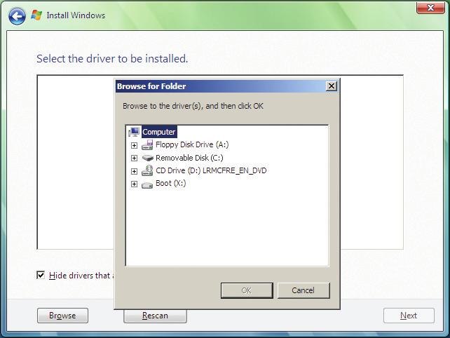 B. Windows Vista 설치하기 ( 다음절차는시스템에 RAID 배열이한개만존재한다는것을전제로합니다.) 단계 1: Windows Vista 설치 CD 에서부팅되도록시스템을다시시작하고표준 OS 설치절차를수행합니다. 아래화면과유사한화면이나타나면 ( 이단계에선 RAID 하드드라이브가감지되지않음 ) Load Driver 를선택합니다. ( 그림 3).