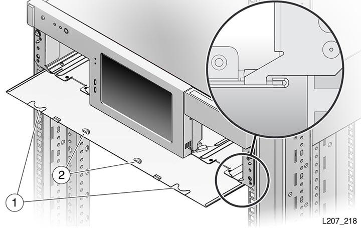 확장 모듈 설치 플로어가 움직이지 않을 경우 매거진 개구부에 접근하여 터치 스크린 패널 뒤에 있는 플로어를 눌러 플로어 잠금 탭을 푸십시오. 그런 다음 다른 손으로 플로어를 잡아당겨 꺼내십시오. 그림 3.17.
