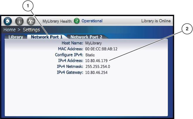네트워크 설정 확인 네트워크 설정 확인 네트워크 설정을 확인하려면 다음과 같이 하십시오. 1. Home 화면에서 Settings 버튼을 누릅니다. Library 탭이 열린 상태로 Settings 화면이 나타납니다(그림 4.14. Settings 화면 Network Port 1 탭 참조). 2. Network Port 1 탭을 누릅니다. 3.