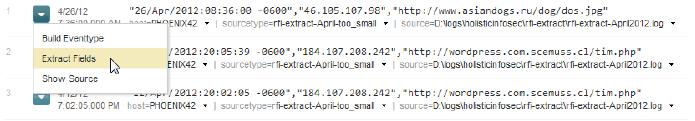 그림 15: Splunk 추출물필드 전체 URL이 Example로복사되고, Generate가선택되었다. 해당필드에대해정규식은자동으로생성되고, 선호하는필드이름으로저장하면된다. 여기서는 URL을필드이름으로사용하였다. 새롭게정의된필드를이용한쿼리는 index= rfi-extract top url 이다.