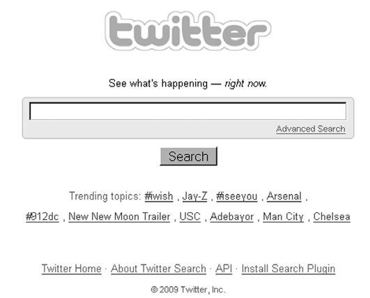 마이크로블로그 Twitter 의부상배경및게임산업내활용방안 [Figure 3] Twitter 검색페이지 자료원 : http://search.twitter.com, 2009.