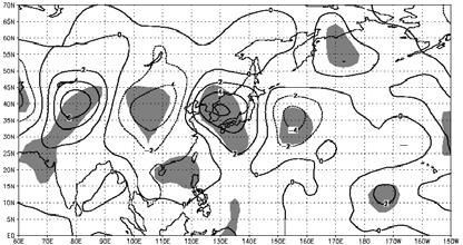 하층제트에의한수증기와온난공기의이류는전선부근에서의대류불안정의발생과대류활동의유지에필수적이다 (Ninomiya, 1980). 합성도차를통해본 850 hpa 바람에대한다우해의특성은일본큐슈와시코쿠지역남해상에서의뚜렷한남서풍과남동풍의강화이다. 하층의남서기류는벵 Fig. 9.