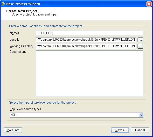 2 -> ISE Design Tool ->Project Navigator 를실행한다. 2. File -> New Project... 를클릭한다. 3.