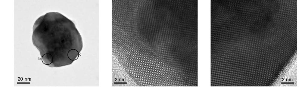 Song K et al. : Structure Determination of BaTiO 3 using PED 347 (a) (b) (c) Fig. 6. (a) Bright field image, (b) and (c) HRTEM images for the surface region of BaTiO 3 nano-particle. 있음을확인하였다.