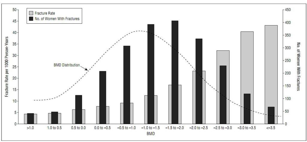 Number of Fractures According to BMD Range T<-2.5 18% 2004 Arch Intern Med.