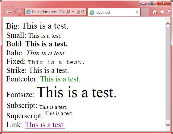 예제 <script> var s = "This is a test."; document.write("big: " + s.big() + "<br>"); document.write("small: " + s.small() + "<br>"); document.write("bold: " + s.bold() + "<br>"); document.