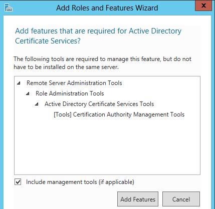 Select Server Roles 페이지에서, Active Directory Certificate Services