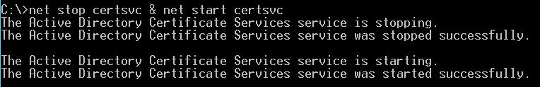 11. Active Directory Certificate Service 를재시작됨을확인한후, CRL 을공개하기위하여, Certutil -CRL 아래명령어를수행합니다. 12. http://pki.contoso.