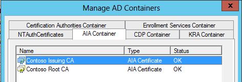 CDP Container 탭에서, Contoso Root CA base