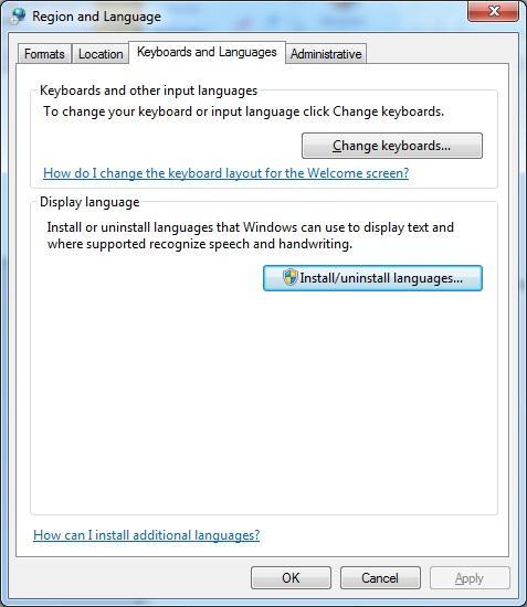 2. 시작 제어판 Change display language 클릭.