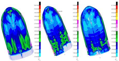7Mpa로 Case1에비해 5Mpa정도낮아졌고변위응답의경우에도 Case3의최대변위값이 Case2에비해 5.2mm정도낮아졌음을확인할수있었다. Case1과 Case2는최대응력값과최대변위값에서큰차이를보이지는않았지만 Case2의경우 Hull 부분의응력분포가 frame 보강에의해서분산되어졌음을확인할수있었다.