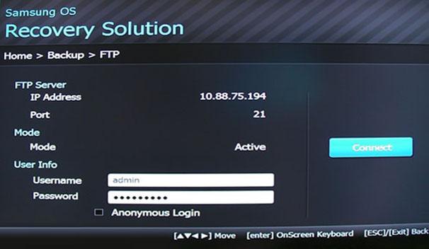 FTP 서버에시스템백업을원하는경우 Backup 화면에서 FTP 를선택하세요.