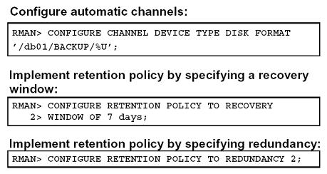 1.4. RMAN CONFIGURE COMMAND configure channel device type disk format '/db01/backup/%u'; 포멧을지정해준다.