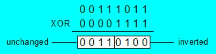 XOR 명령 두개의피연산자에서매칭되는비트사이에부울배타적 피연산자에놓는다. XOR destination, source XOR명령은 AND와 OR 와같은피연산자조합을사용한다. OR연산을하고그결과를 XOR 의특별한점은동일한피연산자를두번적용하면그자체가된다. XOR 명령은항상캐리와오버플로플래그를해제한다.